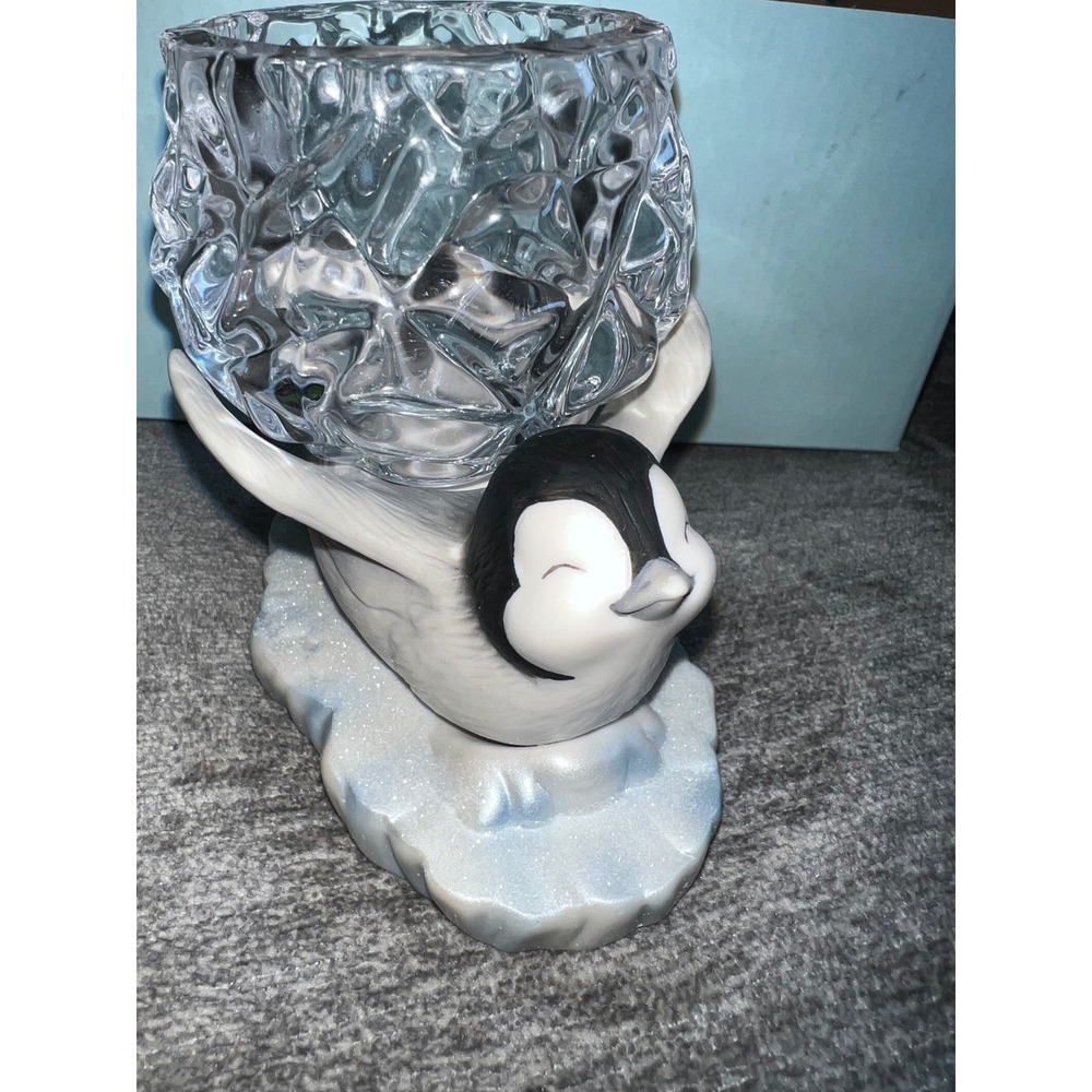 Partylite Polar Pals Tobogganing Votive Holder P90305 Penguin Glass Ceramic NEW